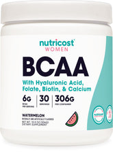 Nutricost BCAA para mujeres, botella frontal, sabor sandía, apoyo para entrenamiento