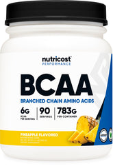 Nutricost BCAA Piña en bote, ideal para recuperación muscular durante el entrenamiento
