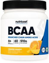 Nutricost BCAA polvo naranja mango 6 g por porcion para entrenamiento diario