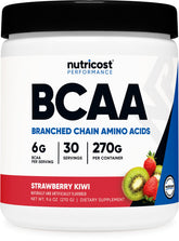 Nutricost BCAA Powder sabor fresa kiwi, porciones convenientes para entrenar