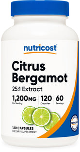 Nutricost bergamota cítrica, cápsulas en frasco, dosis diaria conveniente.
