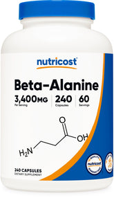 Nutricost beta-alanina: botella de cápsulas para entrenamientos sostenidos