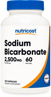 Nutricost bicarbonato de sodio en botella, útil para dosis diaria.