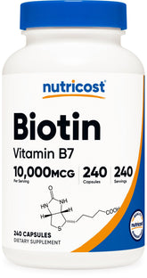 Nutricost Biotina 10,000 mcg, cápsulas para rutina diaria de cabello y uñas