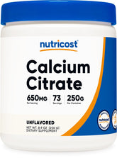 Nutricost calcio citrato en frasco, envase práctico para uso diario.
