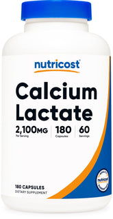 Nutricost calcio lactato: botella con cápsulas fáciles de tomar
