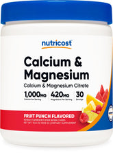 Nutricost Calcium Magnesium Powder, bote Fruta Punch, ideal para ingesta diaria de minerales.