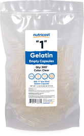 Nutricost cápsulas vacías de gelatina tamaño 1-500, claras, para personalizar tus suplementos.