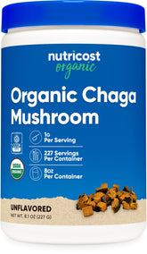 Nutricost Chaga Organico polvo en bote, ideal para batidos y tés.