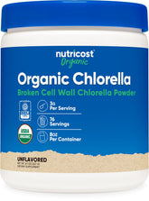 Nutricost Chlorella Orgánica en Polvo de 8 onzas, color verde intenso.