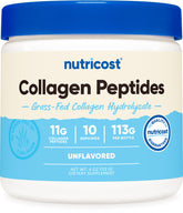 Nutricost Colágeno en polvo sin sabor en empaque frontal, fácil de incorporar.