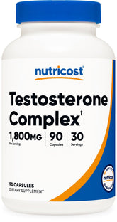 Nutricost complejo de apoyo a la testosterona, cápsulas en bote para uso diario.
