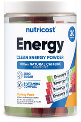 Nutricost Complejo Energizante en sobres: variedad de sabores para energía rápida.