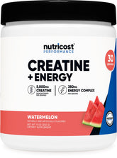 Nutricost Creatina + Energía sabor sandía en envase, ideal para entrenamientos