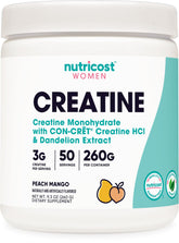 Nutricost creatina monohidrato polvo durazno-mango para energía en entrenamientos.
