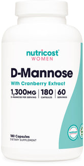 Nutricost D-Mannose con extracto de cranberry, cápsulas fáciles de tragar para uso diario.