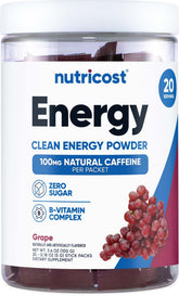 Nutricost Complejo de Energía sabor uva, listo para energizar al mezclar con agua