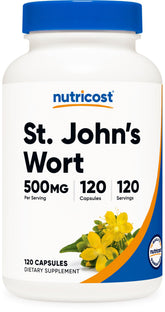 Nutricost Hierba de San Juan frente del frasco, apoyo al bienestar diario.