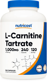 Nutricost L-Carnitina Tartrate botella de 240 cápsulas 1000 mg por porción