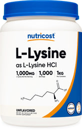 Nutricost lisina en polvo, bote de 1 kg, ideal para mezclar en batidos diarios.