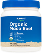 Nutricost Maca Orgánica en Polvo, frasco, fuente natural de energía suave.