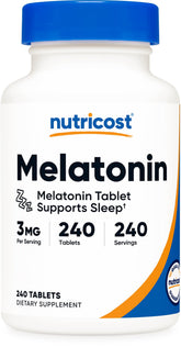 Nutricost Melatonina: frasco con tabletas fáciles de tragar para un descanso cómodo