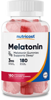 Nutricost Melatonina 3 mg gomitas fresa en bote, apoyo para sueño relajado