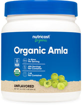 Nutricost Amla en polvo en bote, ideal para batidos diarios.