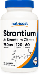 Nutricost Estroncio cápsulas, botella frontal, apoyo diario de nutrición