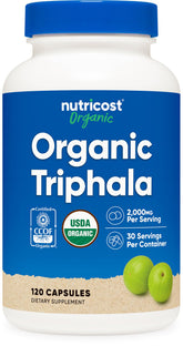 Nutricost Triphala cápsulas en envase cómodo para uso diario y apoyo digestivo.