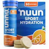 Nuun tableta de electrolitos naranja en empaque, ideal para entrenamientos diarios.