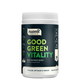 Nuzest polvo verdes envase principal, práctico para un soporte nutricional diario.