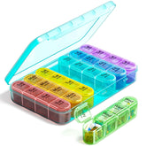Odaro organizador semanal de pastillas, enfoque 4 tomas diarias, color cian, cómodo de usar.