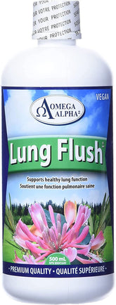 Omega Alpha Lung Flush, botella 500 ml lista para uso diario.