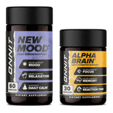 ONNIT Alpha Brain, botella frontal, apoyo al enfoque claro para la jornada.