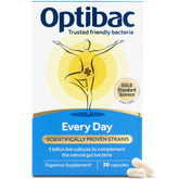 OptiBac cápsulas digestivas en botella, apoyo diario a la flora intestinal