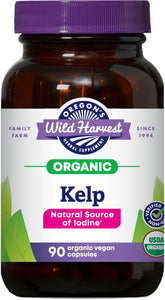 Oregon's Wild Harvest Kelp, cápsulas veganas, frasco frontal para ingesta diaria de yodo natural.