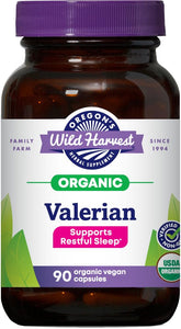 Oregon's Wild Harvest valeriana orgánica 900 mg, botella para descanso nocturno.