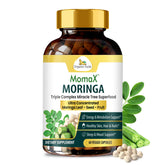 Organic Veda MomaX Moringa, botella visible, energía natural para empezar el día.