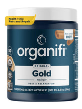 Organifi Gold, polvo-relajacion-noche, favorece un descanso sereno y natural.