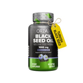 ORZAX aceite de semilla negra cápsulas en botella, posible apoyo al sistema inmunitario.