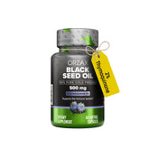orzax aceite de semilla negra prensado en frío, frasco de 500 mg para apoyar la salud diaria.