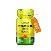 ORZAX Vitamina D3 10000 UI, botella para apoyo inmunitario diario