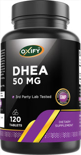 Oxify DHEA, tableta de 50 mg para apoyo diario de bienestar.