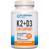 P Puregen Labs dúo D3 y K2 MK7 en cápsulas; suministro de 120 días