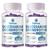 Parhaat gummies glucosamina-condroitina en botella doble pack para movilidad diaria.