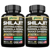 Parrox Shilajit 8-en-1, cápsulas en botella, posible apoyo a la energía diaria.