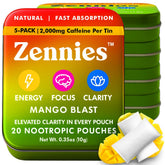 Parrox Zennies con sabor mango, bolsa de cafeína para energía rápida.
