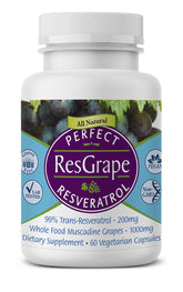 Perfect Supplements ResGrape Resveratrol en botella, apoyo diario para un estilo de vida activo.