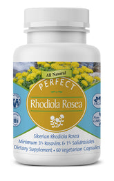 Rhodiola Rosea de Perfect Supplements en botella para claridad mental y energía diaria.